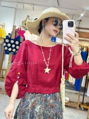 Áo tay phồng phối nơ lưng linen tưng premium Cói Design