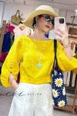 Áo tay phồng phối nơ lưng linen tưng premium Cói Design