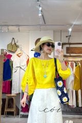 Áo tay phồng phối nơ lưng linen tưng premium Cói Design