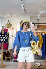 Áo tay phồng phối nơ lưng linen tưng premium Cói Design