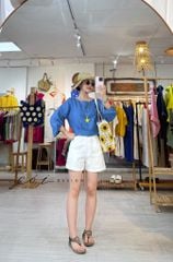 Áo tay phồng phối nơ lưng linen tưng premium Cói Design