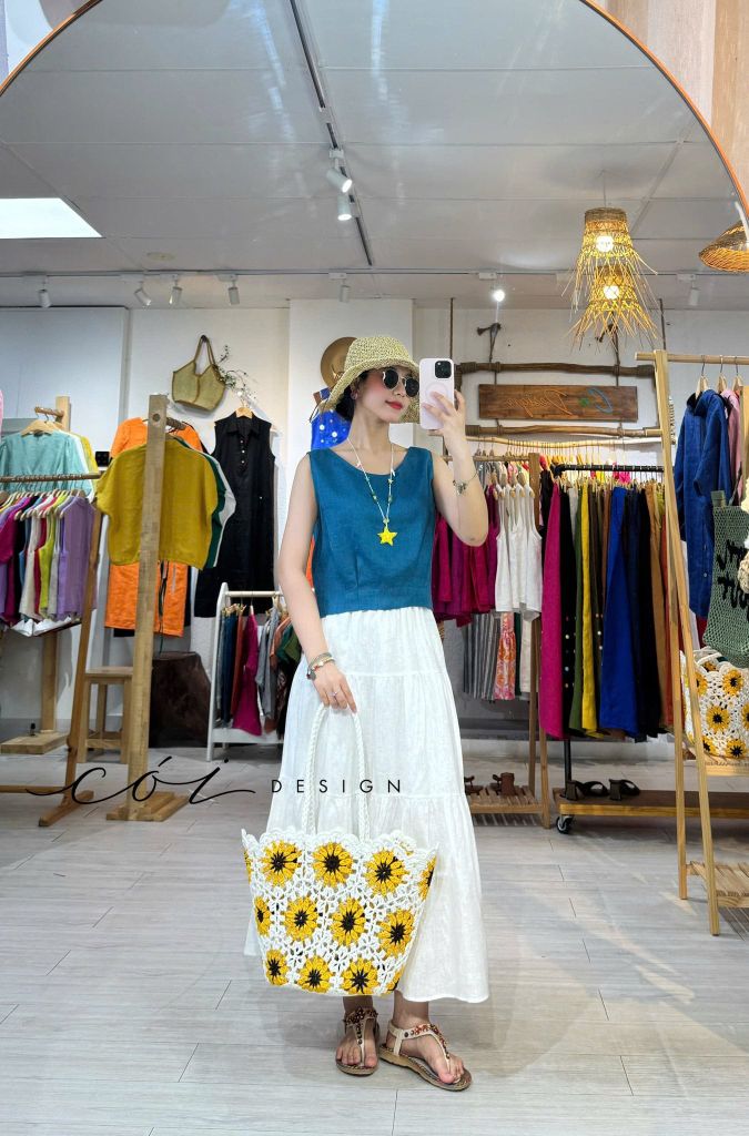 Áo sát nách phối nơ lưng linen tưng premium Cói Design
