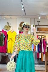 Áo tay phồng phối nơ lưng linen tưng premium Cói Design