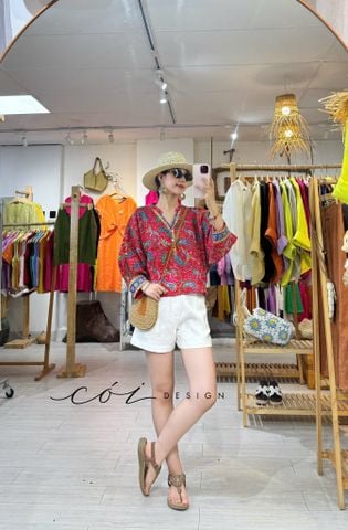 Áo cổ trụ nút bọc màu linen tưng premium Cói Design