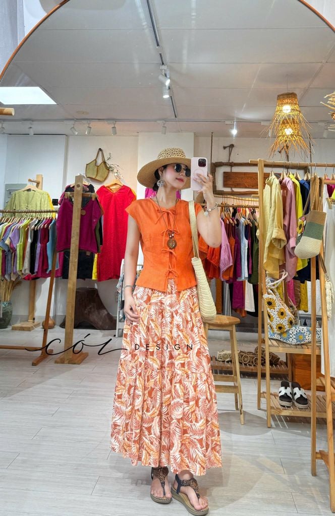 Chân váy tầng linen tưng premium Cói Design