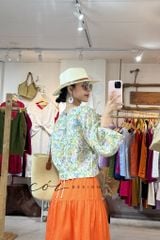 Áo tay phồng phối nơ lưng linen tưng premium Cói Design