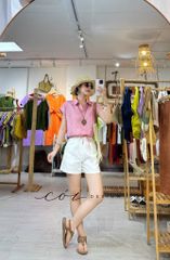 Áo cổ sơ mi phối dây linen tưng premium Cói Design