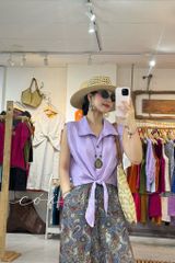 Quần bo gấu hoạ tiết Paisley linen Cói Design