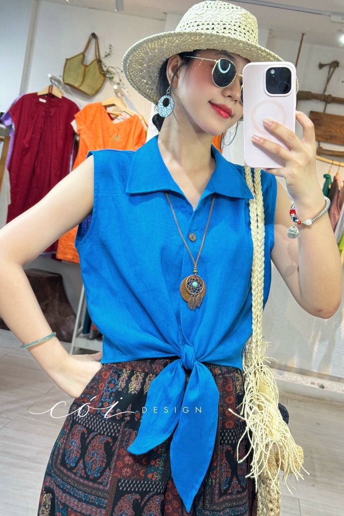 Quần bo gấu hoạ tiết Paisley linen Cói Design