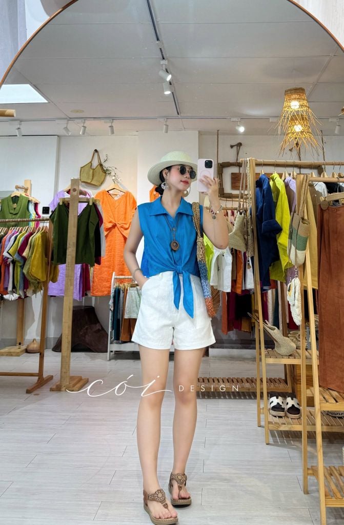Áo sát nách thắt dây linen tưng premium Cói Design