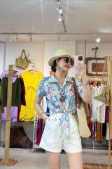 Áo tay ngắn thắt nơ linen Cói Design