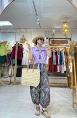 Quần bo gấu hoạ tiết Paisley linen Cói Design