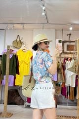 Áo tay ngắn thắt nơ linen Cói Design