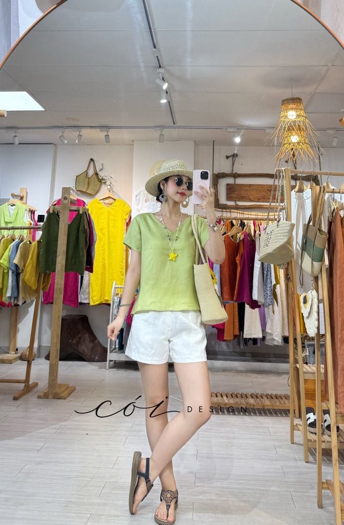 Áo xoắn lưng linen tưng premium Cói Design