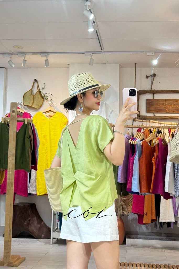 Áo xoắn lưng linen tưng premium Cói Design