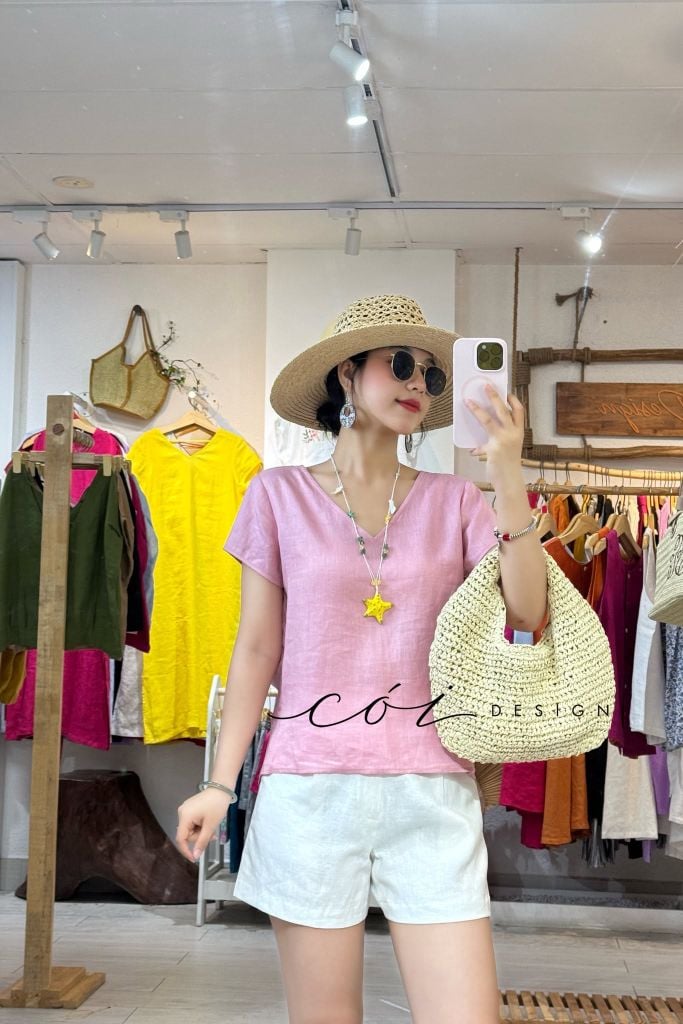 Áo xoắn lưng linen tưng premium Cói Design