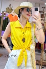 Áo sát nách thắt dây linen tưng premium Cói Design