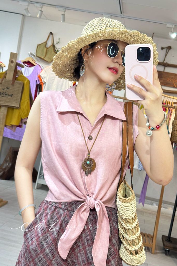Quần bo gấu hoạ tiết Paisley linen Cói Design