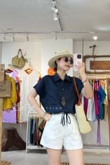 Áo sơ mi croptop 1 túi linen tưng premium Cói Design