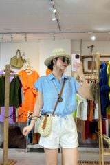 Áo cổ sơ mi phối dây linen tưng premium Cói Design