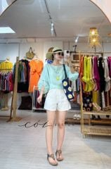 Áo tay phồng phối nơ lưng linen tưng premium Cói Design
