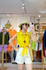 Áo sát nách thắt dây linen tưng premium Cói Design