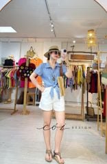 Áo tay ngắn thắt nơ linen Cói Design