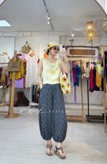 Quần bo gấu hoạ tiết Paisley linen Cói Design
