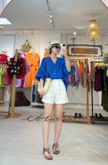 Áo cổ trụ tay nhún form oversize linen tưng premium Cói Design