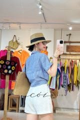 Áo tay ngắn thắt nơ linen Cói Design