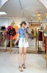 Áo tay ngắn thắt nơ linen Cói Design