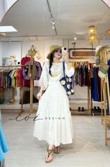 Áo tay phồng phối nơ lưng Chất cotton dobby Cói Design
