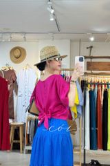 Áo thêu viền cổ phối hoa tua rua handmade linen tưng premium Cói Design