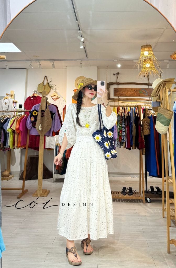 Áo tay phồng phối nơ lưng linen tưng premium Cói Design