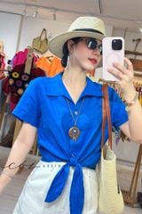 Áo tay ngắn thắt nơ linen Cói Design