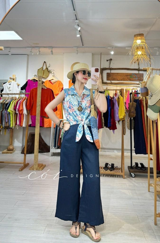 Quần suông phối bèo lai túi linen tưng premium Cói Design