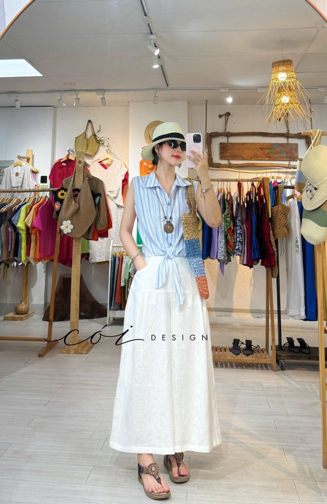 Quần xếp ly 2 túi sau linen tưng premium Cói Design
