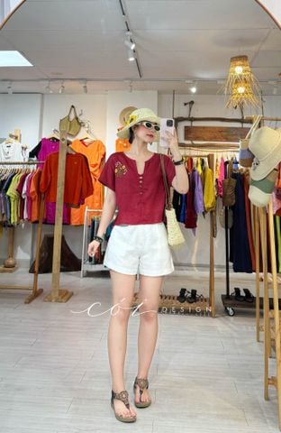 Áo tà đan chéo thêu hoa linen tưng premium Cói Design