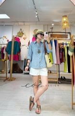 Áo sơ mi form suông phối nút lưng linen tưng premium Cói Design