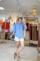 Áo sơ mi form suông phối nút lưng linen tưng premium Cói Design
