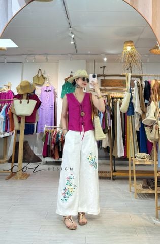 Quần thêu tay Hạ Nhiên linen tưng premium Cói Design