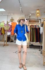 Áo sơ mi form suông phối nút lưng linen tưng premium Cói Design