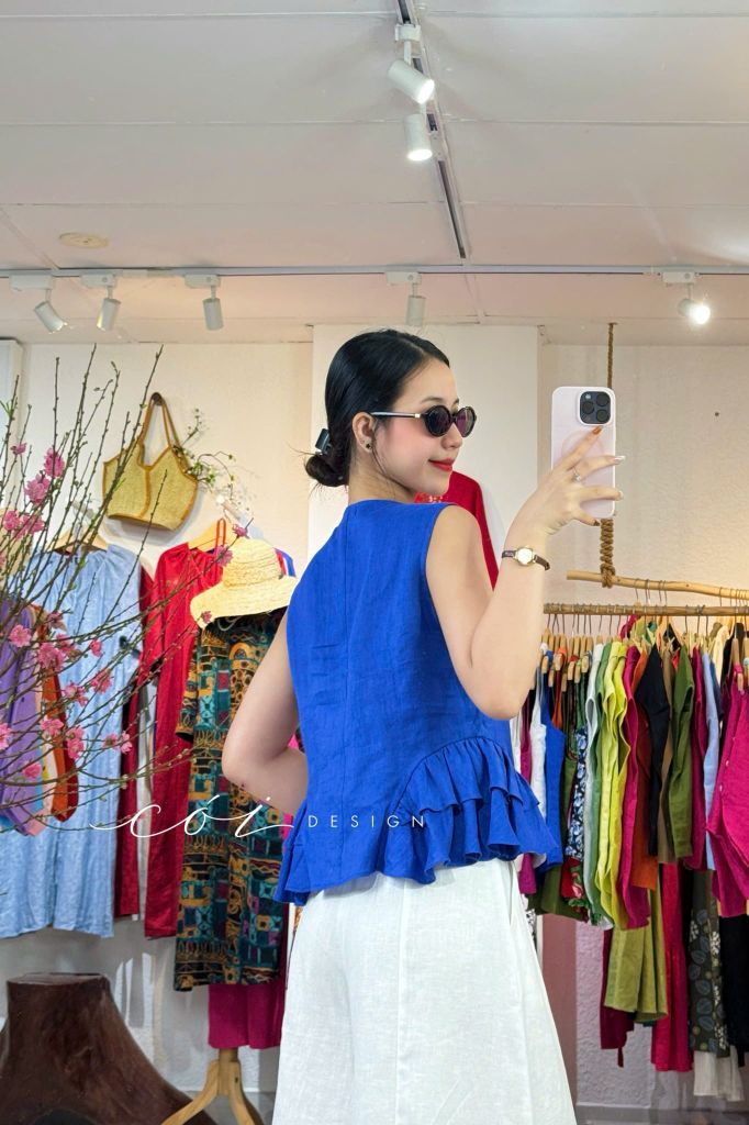 Áo sát nách lai bèo 2 bên linen tưng premium Cói Design