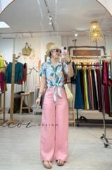 Áo tay ngắn thắt nơ linen Cói Design
