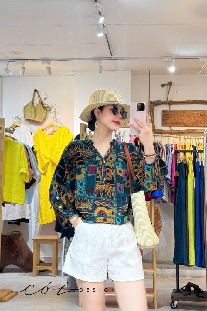 Áo cổ trụ 19 nút bọc màu Linen tưng premium Cói Design