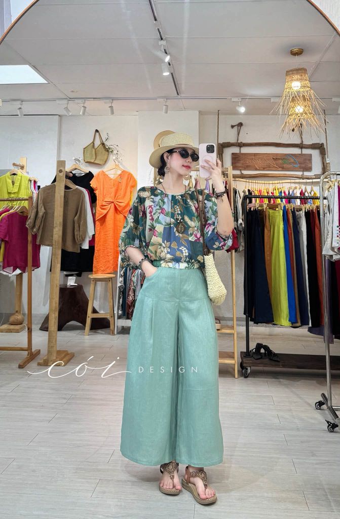 Quần xếp ly 2 túi sau linen tưng premium Cói Design