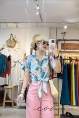 Áo tay ngắn thắt nơ linen Cói Design