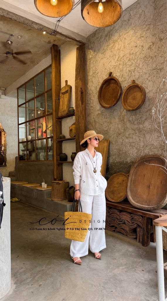 Áo sơ mi nút lưng thêu An Nhiên linen tưng Cói Design