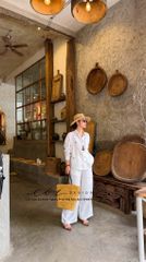 Áo sơ mi nút lưng thêu An Nhiên linen tưng Cói Design