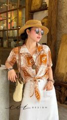 Áo tay ngắn thắt nơ linen Cói Design